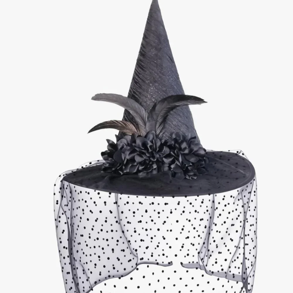 Black Witch Hat with Lace Veil